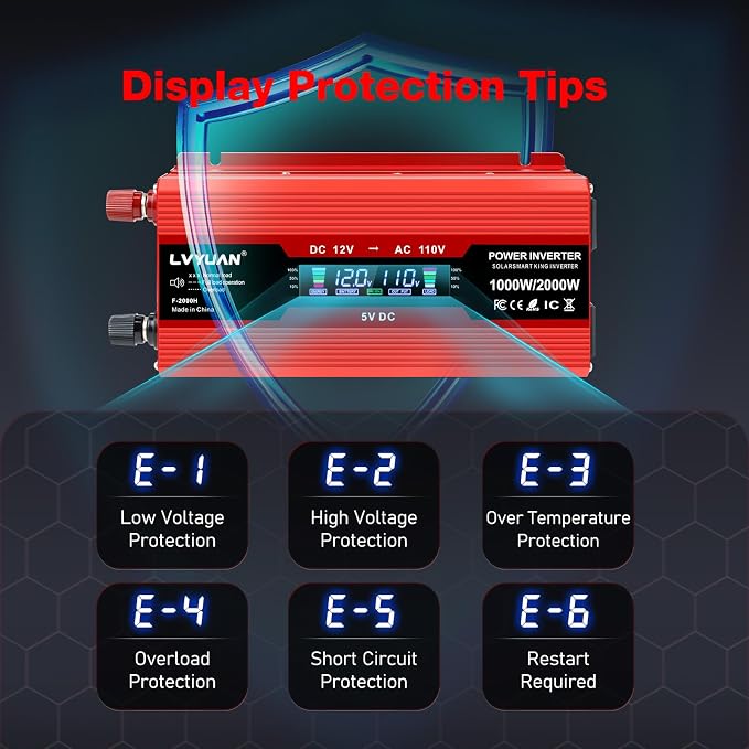 LVYUAN 1000W Car Power Inverter 12V to 110V / 120V DC to AC - Image 5