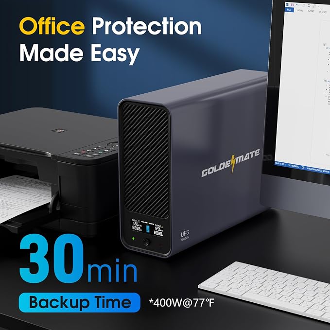 GOLDENMATE 1000VA/800W Lithium UPS Battery Backup and Surge Protector, Sinewave - Image 7