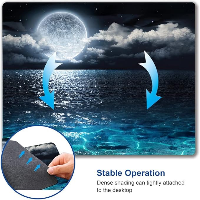 Mouse Pad, Ocean and Moon Mouse Pad, Square Waterproof Mouse Pad Non-Slip - Image 6