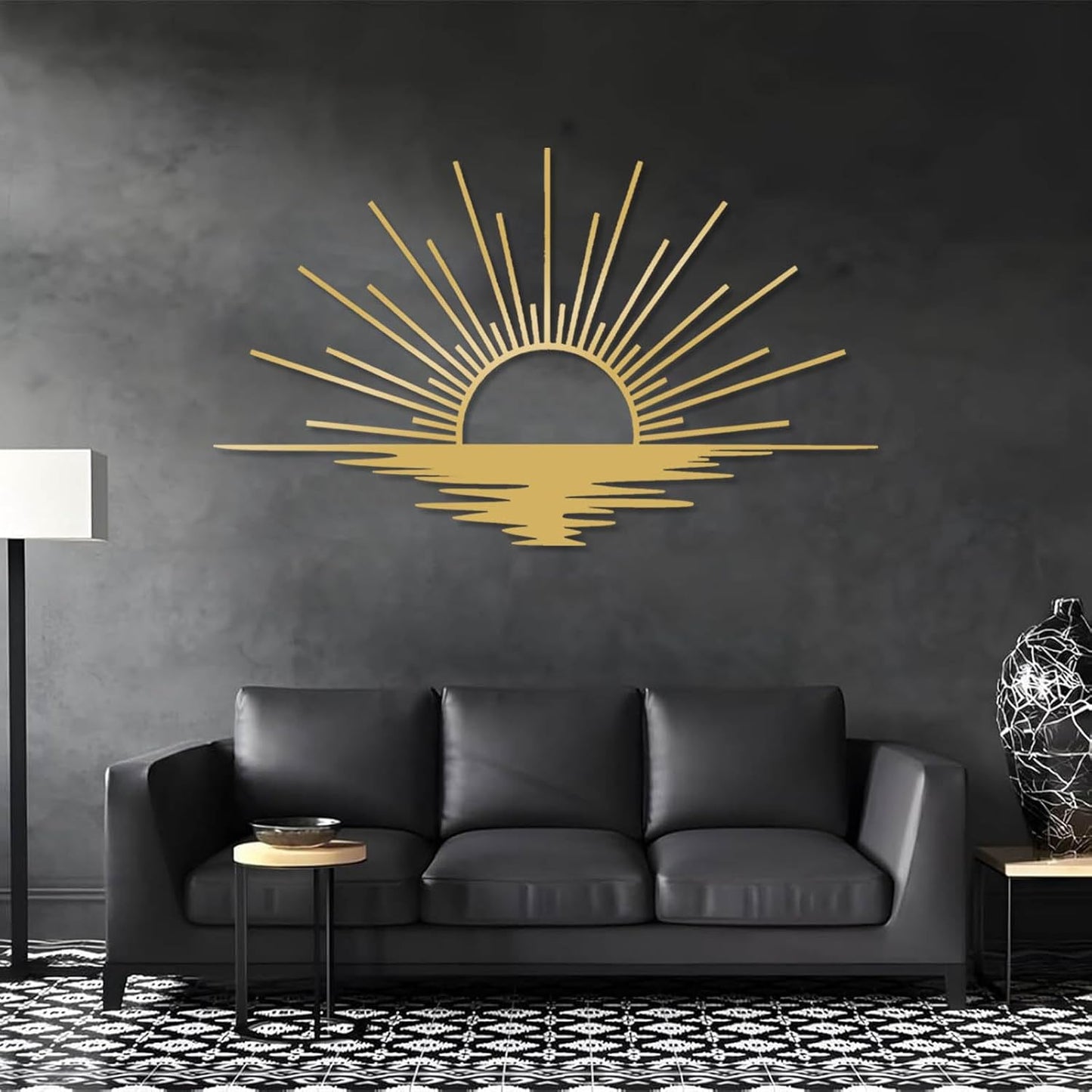 Sunrise Metal Wall Art, Metal Sun Wall Decor, Sun Outdoor Wall Art, Abstract Sunrise Wall Decor, Boho Home Hanging, Living Room Wall Hanging (Silver, 48"x29"/121x72cm)