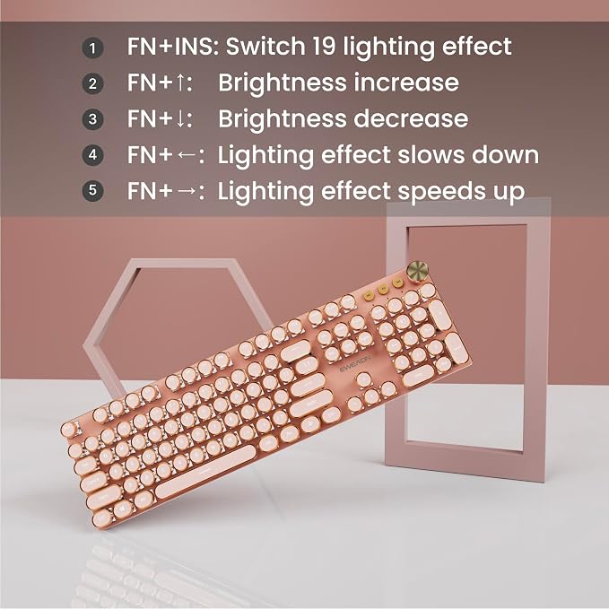 EWEADN V20 Typewriter Keyboard Wireless, 104 Keys Typewriter Style Mechanical - Image 6