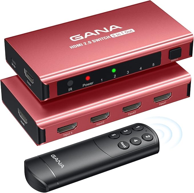 HDMI Switch 5 in 1 Out 4K@60Hz, GANA HDMI Splitter Switcher by GANA