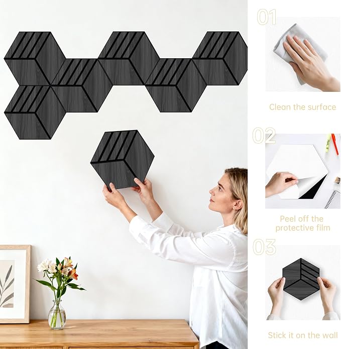 Mollywell Hexagon Acoustic Panels, 12 Pack |Wood Veneer|High Density Sound - Image 6