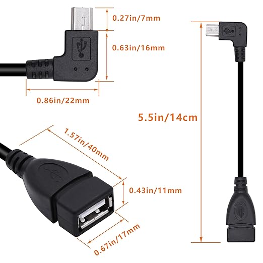 90 Degree Mini USB to USB A OTG Adapter Cable 5.5in Right Angle Mini USB 5-Pin - Image 7