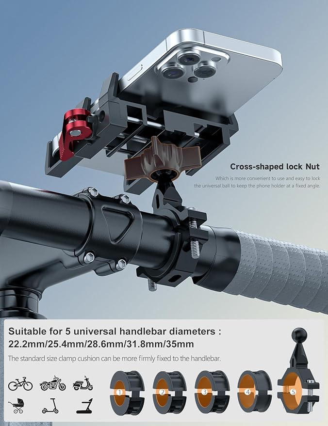 Tiakia Aluminum Bike Phone Mount Holder, Motorcycle Phone Mount, Handlebar - Image 5
