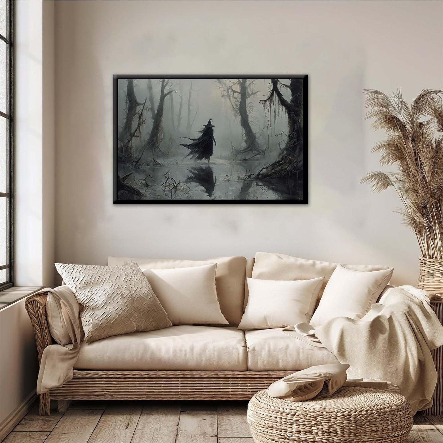 JFHCQJPK Vintage rustic swamp witch poster dark moody wall art gothic horror season halloween print for home decor retro dark moody painting8x12in Metal blackFramed