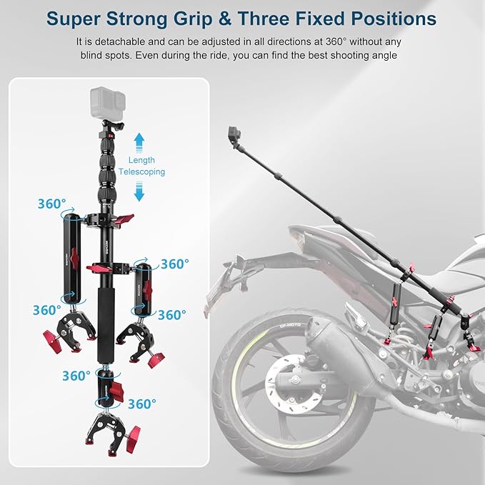 Motorcycle Mount kit for Insta36O X5 X4, Bike Handlebar Clamp Mount and 59" - Image 6