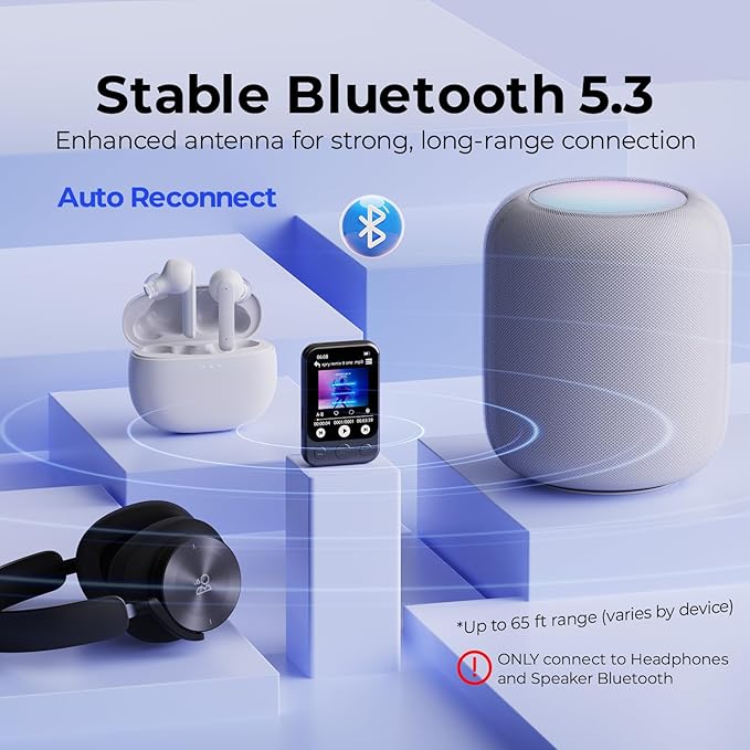 64GB Clip on MP3 Player with Bluetooth 5.3, Built-in Speaker, FM Radio - Image 3