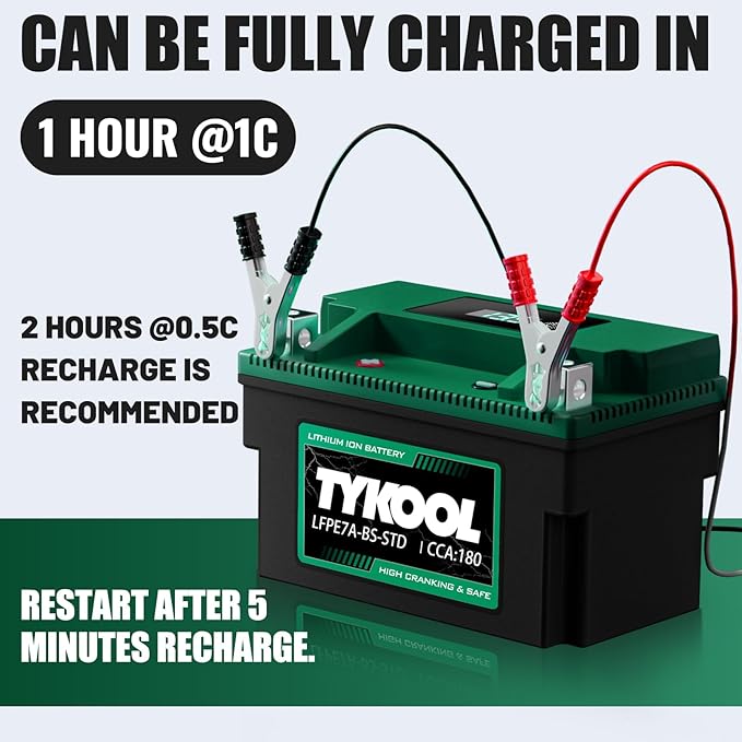 YTX7A-BS-STD 12.8V 3AH 180CCA LiFePO4 Lithium Motorcycle Battery fit - Image 5