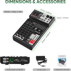 Audio Mixer 4 Channel Sound Mixer Console, Professional Music Mixing Board DJ - Image 9
