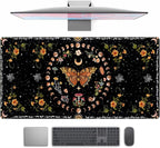Moth Desk Pad Mushroom Phase Moon Phase Desk Mat, Boho Flowers and Leaves by TENG+DA+QING