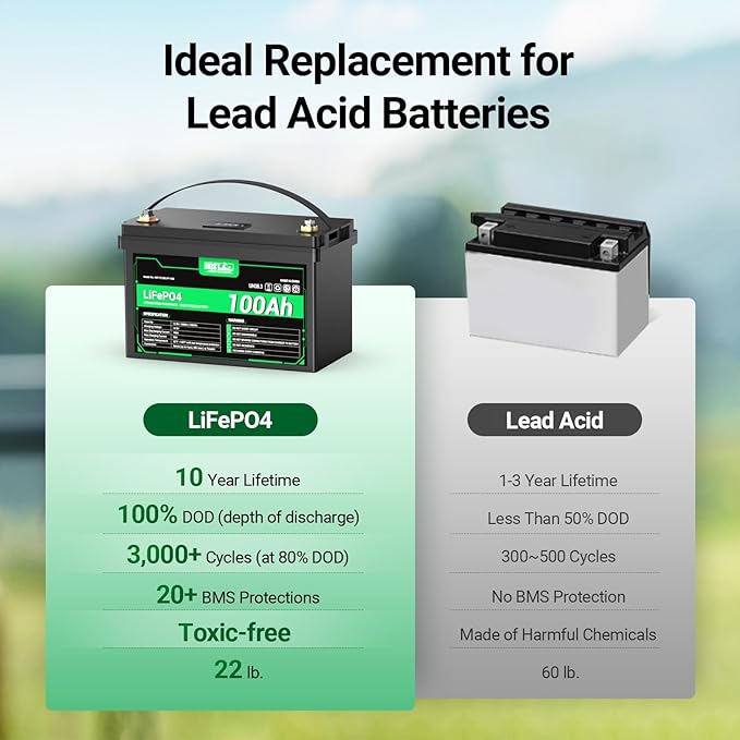 HQST 12 Volt 100Ah Lithium Iron Phosphate Battery - Image 4