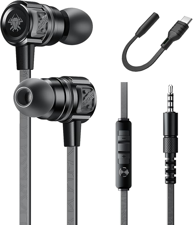 Gaming Earbuds Wired, USB C & 3.5mm Dual Plug in Ear Headphones by Aitalk