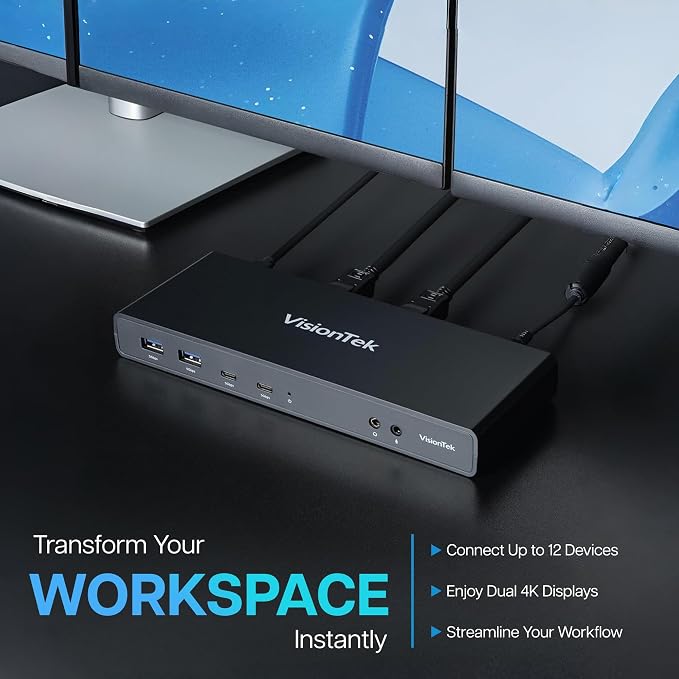 VisionTek VT4500 12in1 Docking Station Dual Monitor 4K – x2 HDMI, x2 DisplayPort - Image 7