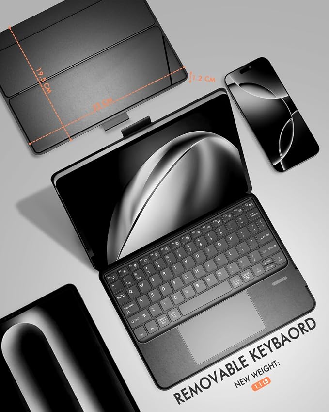 Universal Keyboard Case for 9-11 Inch Tablets, Magnetic Backlit Keyboard - Image 4
