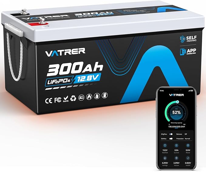 12V 300AH Bluetooth LiFePO4 Lithium Battery by VATRERPOWER