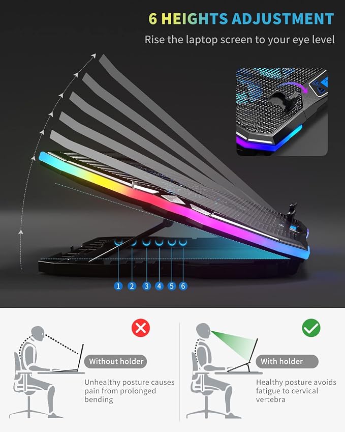 KeiBn Upgrade Laptop Cooling Pad A13, RGB Lights Laptop Cooler 6 Fans - Image 5