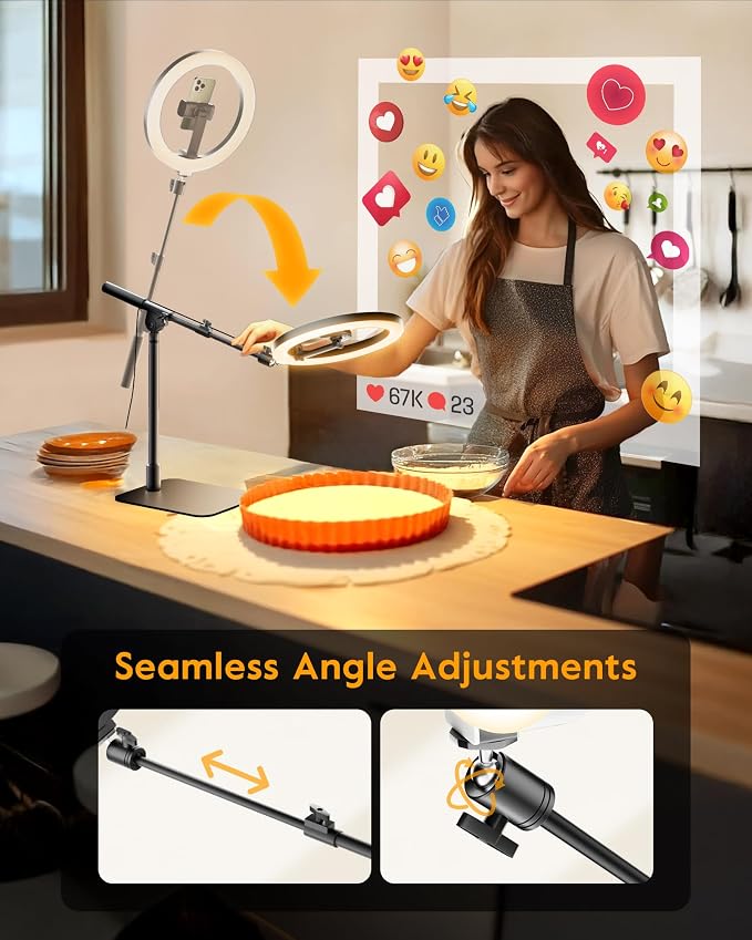 Ring Light with Stand for Desk, Adjustable Overhead Camera Mount with 10" Ring - Image 3