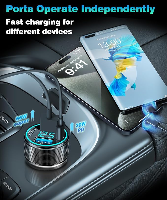 2 Packs of 66W USB C Car Charger 4 Port Car Charger Adapter - Image 4