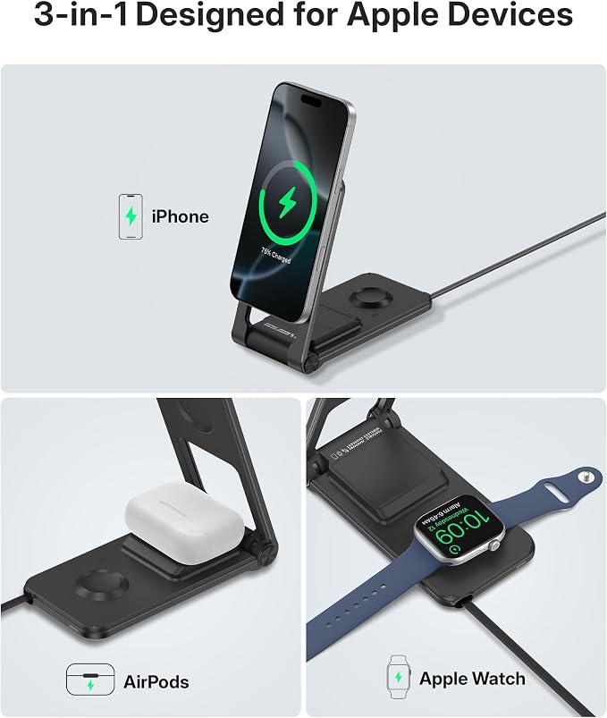 3 in 1 Charging Station for Apple Devices, Magnetic Wireless Charger Stand - Image 6
