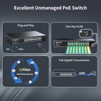 16 Port Gigabit PoE Switch, AUMOX PRO SG518P 18 Ethernet Unmanaged PoE - Image 5
