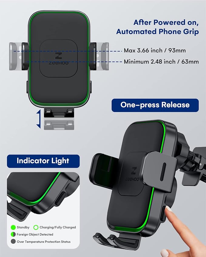 Wireless Car Charger, ZEEHOO DUOXX Dual Coils 15W Fast Charging Auto-Clamping - Image 6
