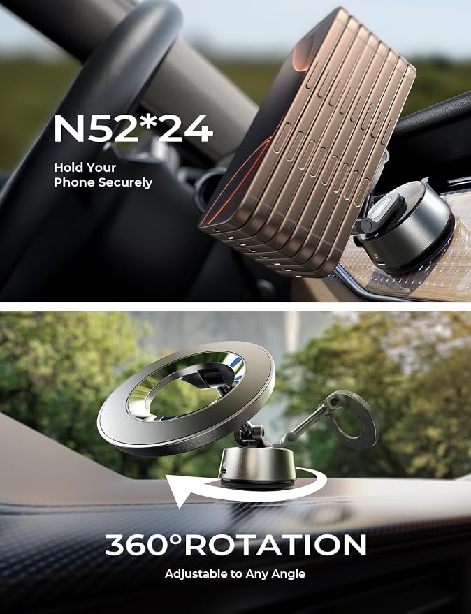 LISEN Electric Retractable Car Phone Mount, Content Creator MagSafe Suction Cup - Image 7