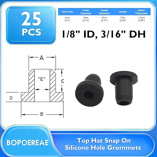 25 Pcs 3/16" Drill Hole, 1/8" ID Silicone Rubber Grommets - Image 5