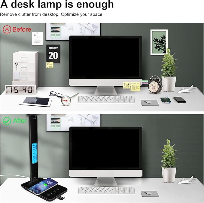 Desk Lamp with Wireless Charger，USB Charging Port, Dimmable Office Desk Light - Image 2