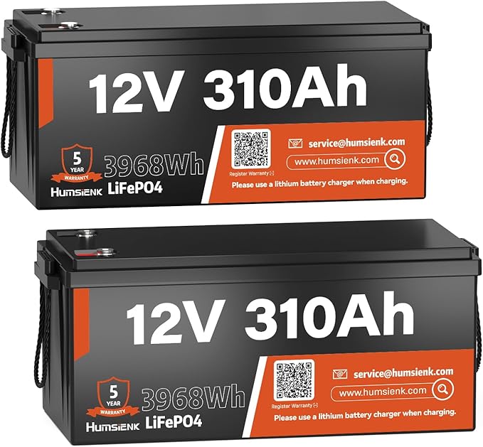 12V 310Ah LiFePO4 Lithium Battery 2PCS– Max. 3968Wh, 15000+ Deep Cycle Battery by HumsiENK