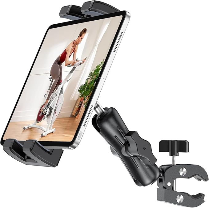 Treadmill Tablet iPad Holder, Aluminum Indoor Exercise Bike Handlebar Mount by Keuvirya