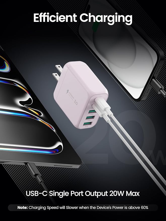 2-Pack Type C Fast Charging, 50W 5-Port USB Wall Charger Cube - Image 4