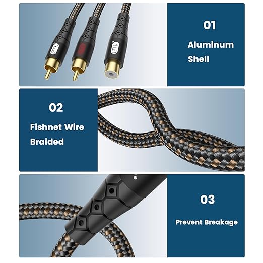 EMK RCA Splitter 2 Male to Female Extension Cable Dual Shielding Gold Plated - Image 4