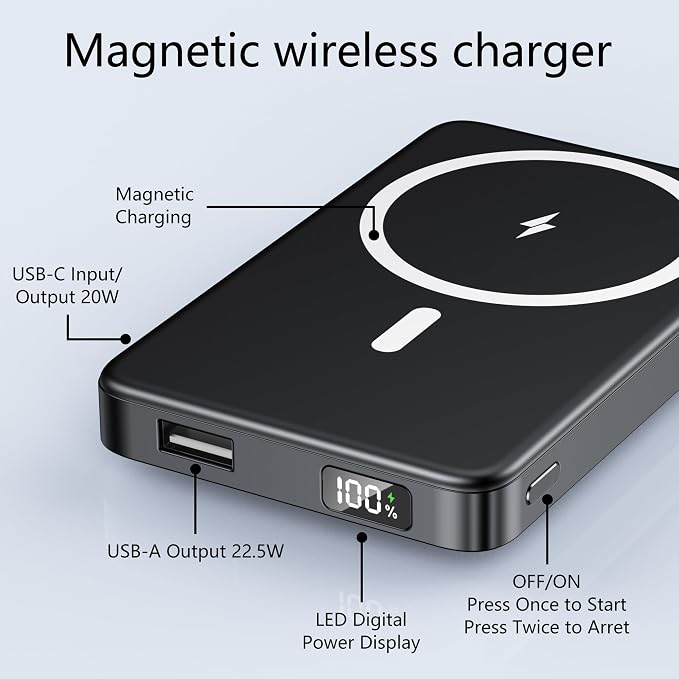YUJE for Magsafe Battery Pack Magnetic Power Bank 10000mAh, Wireless Portable - Image 5
