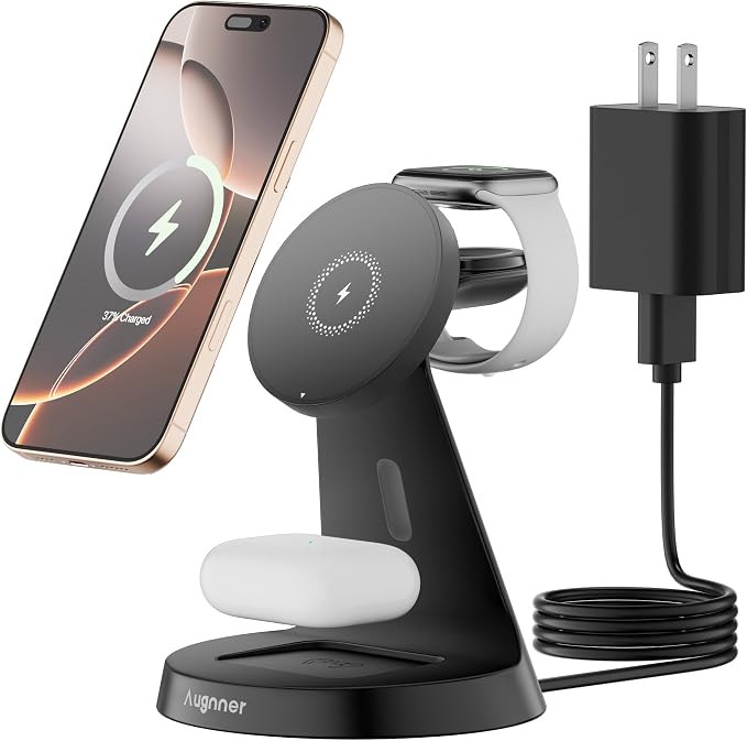 Magnetic Wireless Charger Stand 3 in 1 Charging Station 15W Fast Charging Stand by Augnner