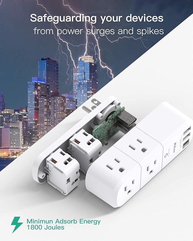 Outlet Extender with Rotating Plug, Mifaso Surge Protector 6 AC Multi Plug Wall - Image 4