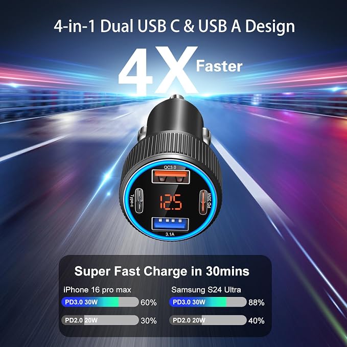 USB C Car Charger, 3 Pack 65W Dual 12V Car Power Adapter - Image 3