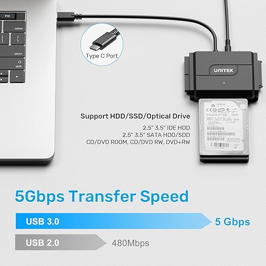 Unitek IDE/SATA to USB C 3.0 Adapter, Universal IDE Hard Drive Little Triangle - Image 2