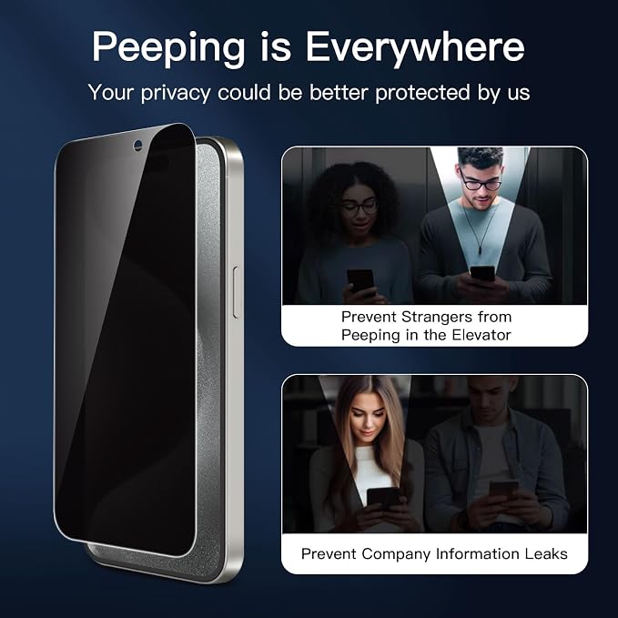 NEW'C 3 Pack Privacy for iPhone 15 Pro Max Screen Protector, Anti-Spy Tempered - Image 4