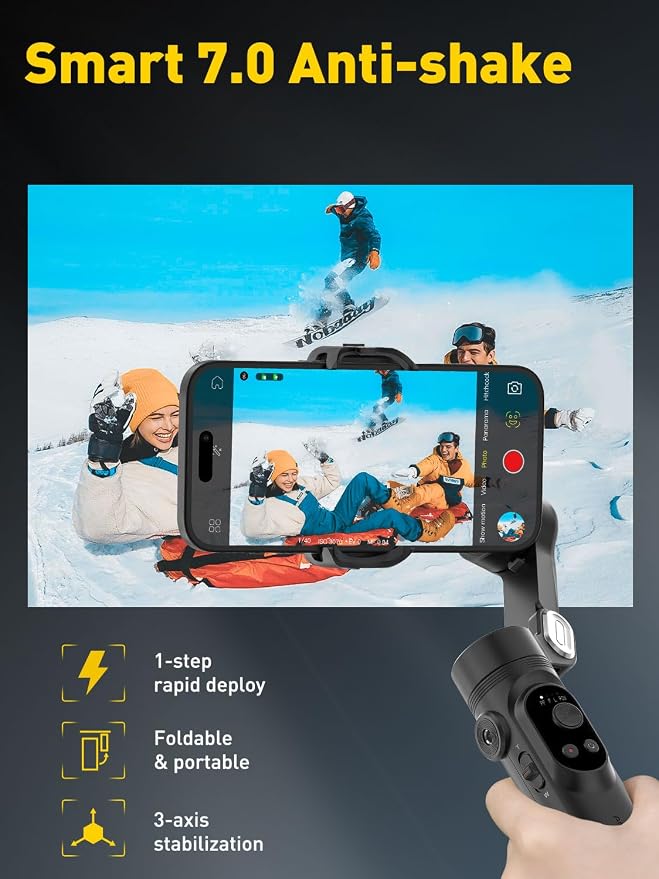 3-Axis Gimbal Stabilizer for iPhone 15/14/13 Pro Max Android, Foldable - Image 8