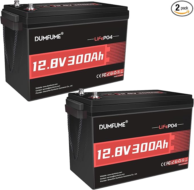 2 Packs 12V 300Ah Lithium LiFePO4 Battery, 200A BMS 3840WH Rechargeable Lithium by Dumfume