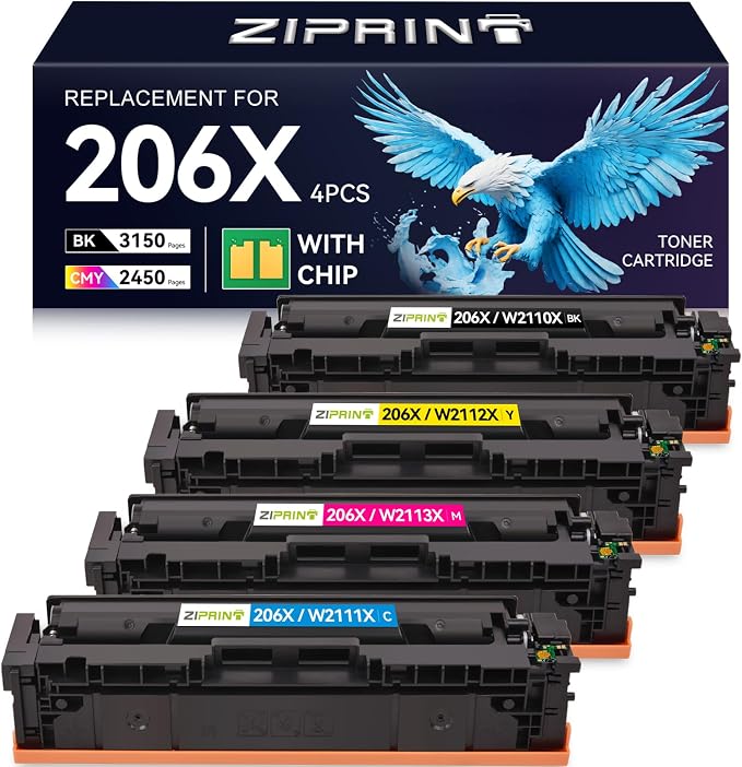 ZIPRINT 206X Toner Cartridges 4 Pack High Yield Compatible Replacement by ZIPRINT