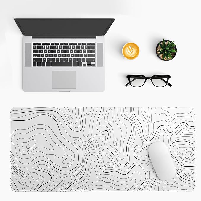 Topographic Contour White Gaming Mouse Pad XL Geographic Map Lines Extended Big - Image 3
