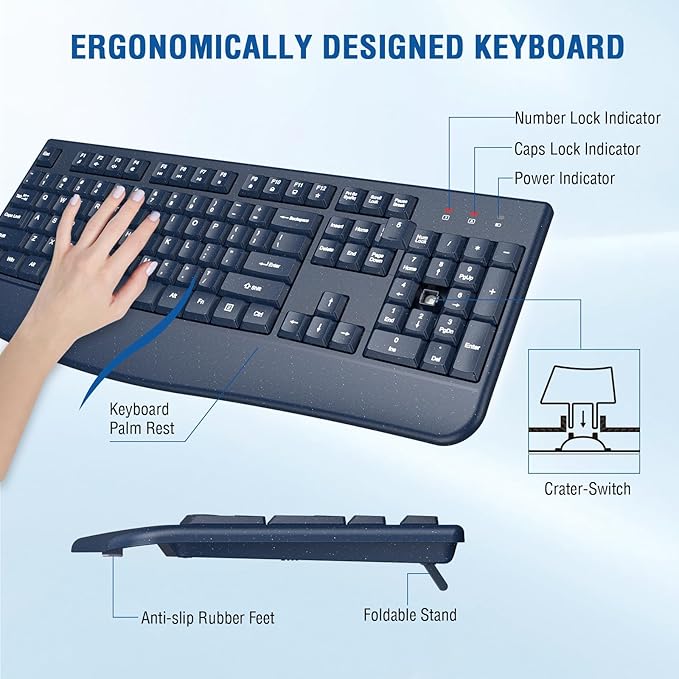 Wireless Keyboard and Mouse Combo, EDJO 2.4G Full-Sized Ergonomic Computer - Image 4