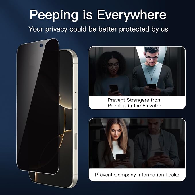 NEW'C 3 Pack Privacy for iPhone 16 Pro Screen Protector, Anti-Spy Tempered - Image 5