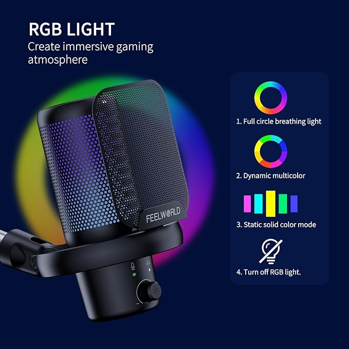 FEELWORLD VM1 Gaming PC USB Microphone Condenser Mic - Image 4