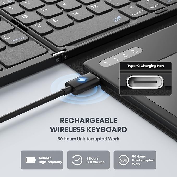 Foldable Bluetooth Keyboard, Portable Full Size Folding Keyboard - Image 5