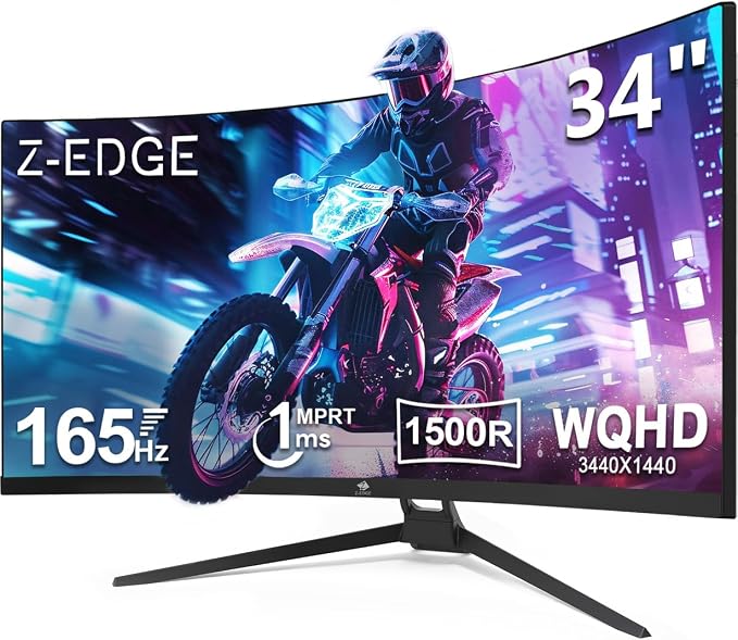Z-Edge 34" Curved Gaming Monitor, WQHD 1440P 165Hz 144Hz PC Monitor, MPRT 1ms by ZZ-EDGE