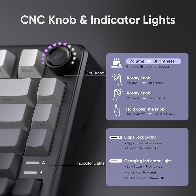 RedThunder K75 Wireless Mechanical Gaming Keyboard, 75% Hot Swappable Creamy - Image 3