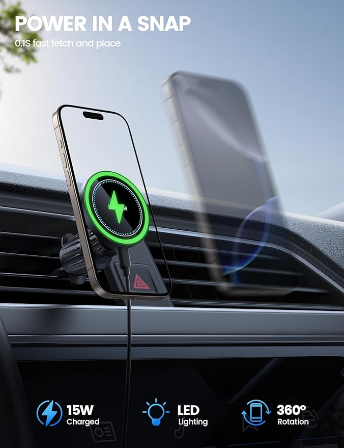 Lamicall for MagSafe Car Mount Charger - 15W Wireless Car Phone Holder Charger - Image 4